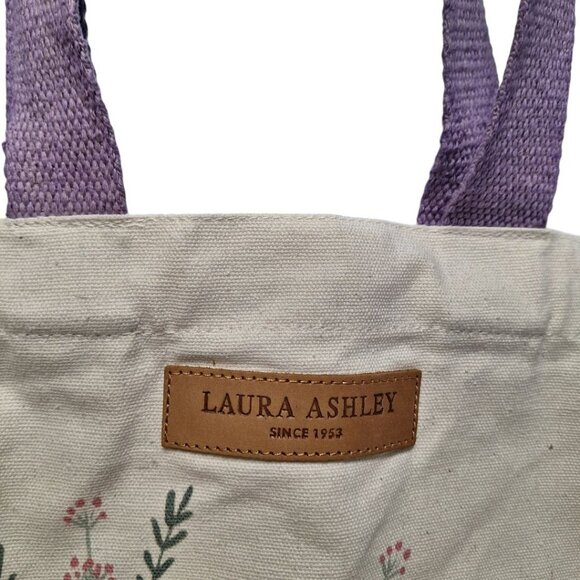 Laura Ashley Canvas Tote Bag Large Floral Boho Wide Purple Handles Reusable - Picture 2 of 10
